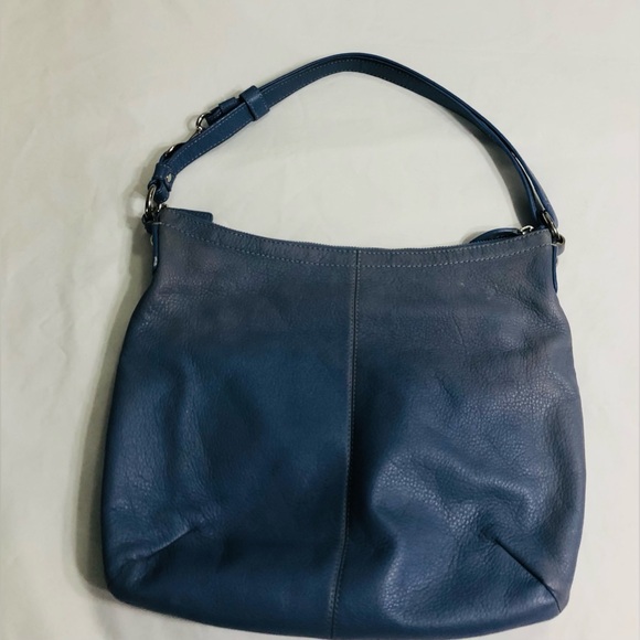 Coach women’s shoulder leather bag four pockets blue. 14”X 12” - Picture 2 of 9
